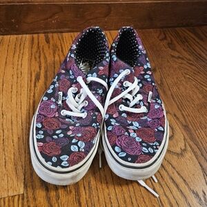 Vans Women's Floral Canvas Sneakers - Black, Red, and Blue